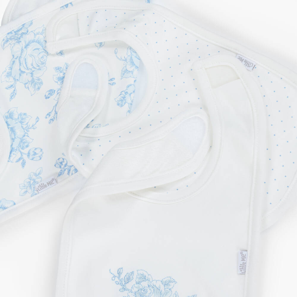 Little Me-Girls White & Blue Rose Reversible Burp Cloth & Bib Set | Childrensalon