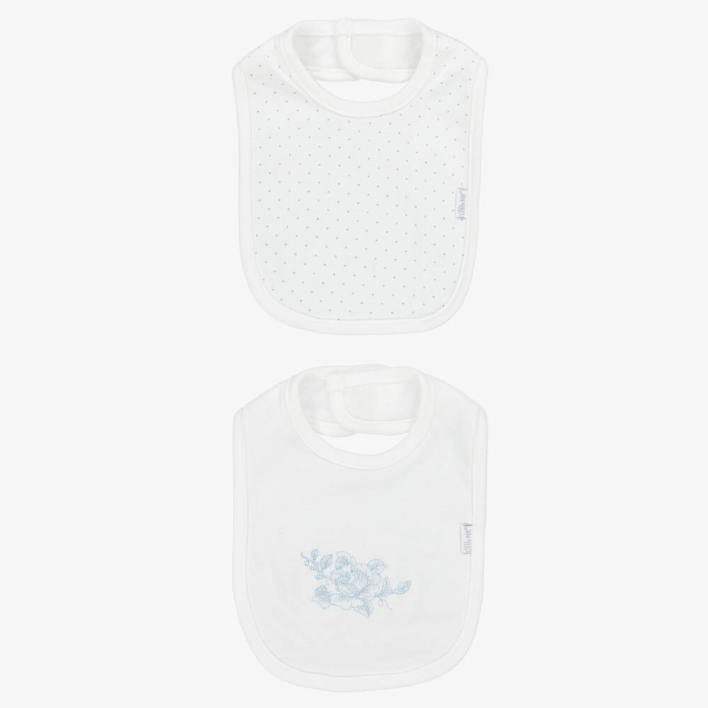 Little Me-Girls White & Blue Rose Reversible Burp Cloth & Bib Set | Childrensalon