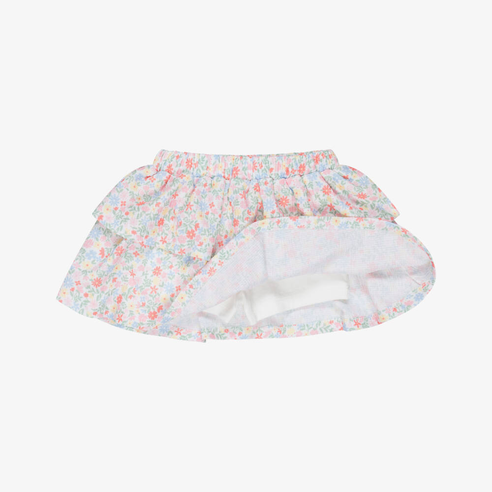 Little Me-Girls White Top and Pink Floral Skirt Set | Childrensalon
