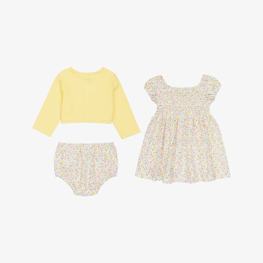 Little Me-Girls Yellow & Pink Floral Cotton Dress Set | Childrensalon