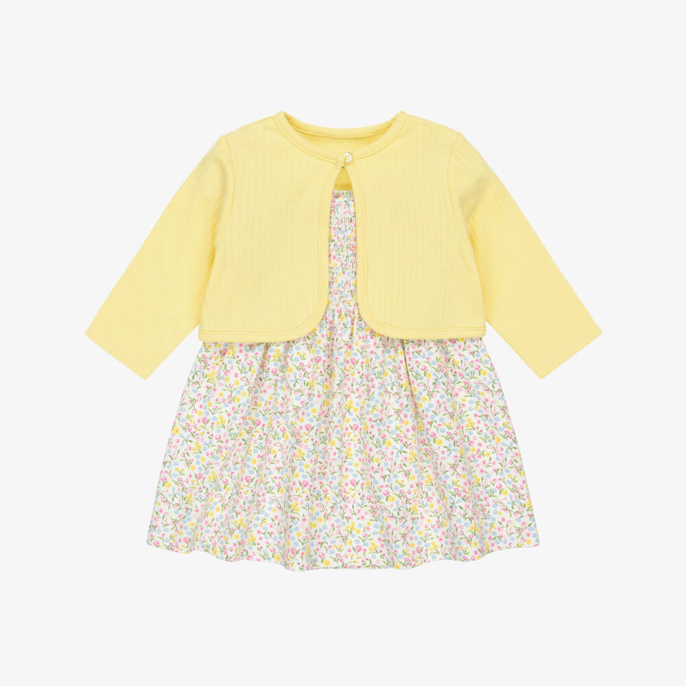 Little Me-Girls Yellow & Pink Floral Cotton Dress Set | Childrensalon