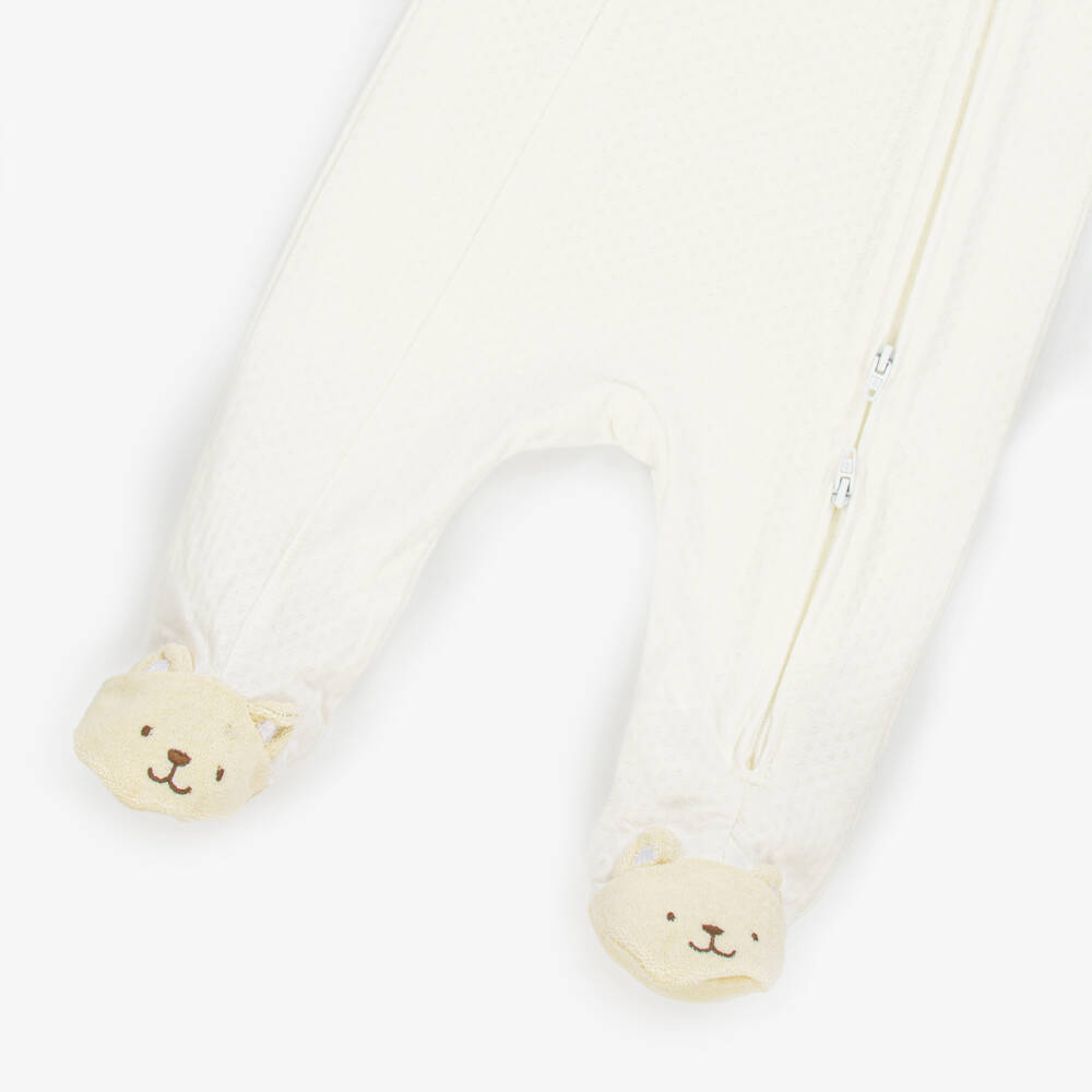 Little Me-Ivory Cotton Pointelle Teddy Bear Babygrow | Childrensalon