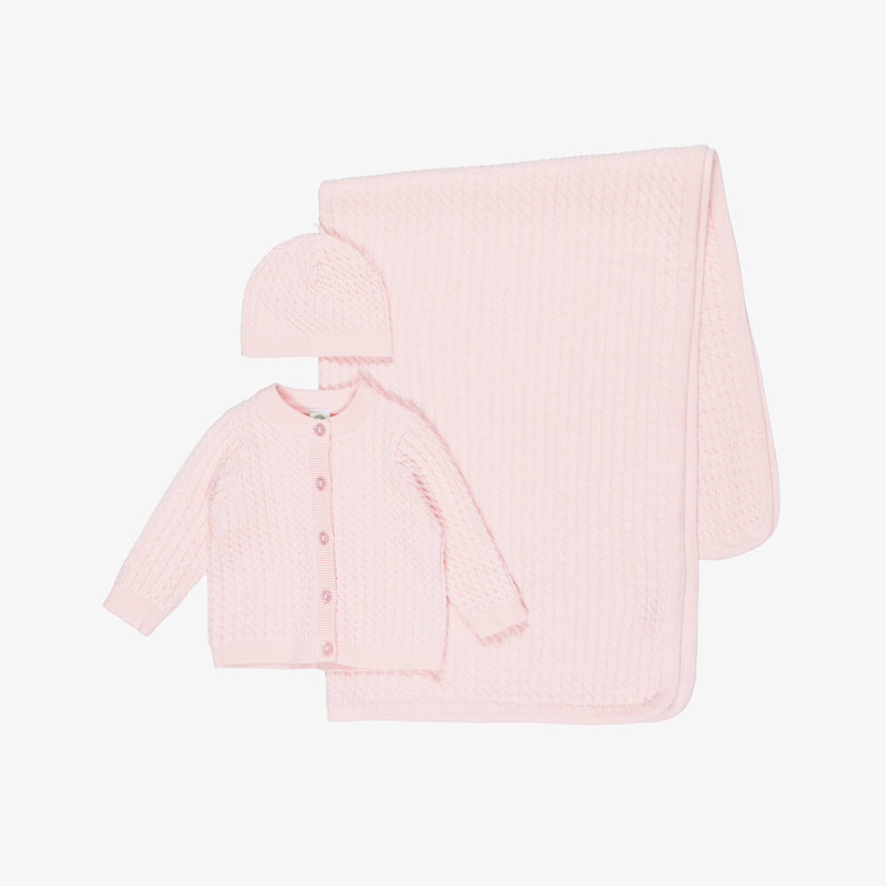 Little Me-Pink Cotton Cable Knit Baby Cardigan Set | Childrensalon