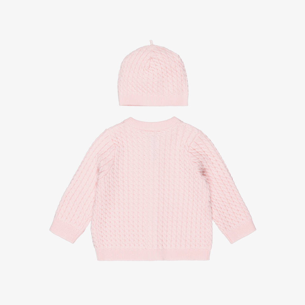 Little Me-Pink Cotton Cable Knit Baby Cardigan Set | Childrensalon