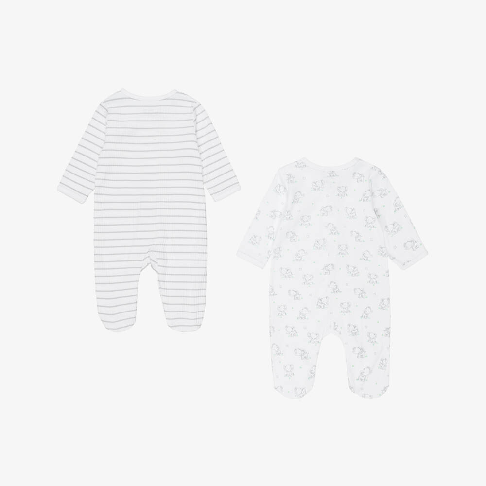 Little Me-White Babysuits with Grey Elephants & Stripes (2 Pack) | Childrensalon