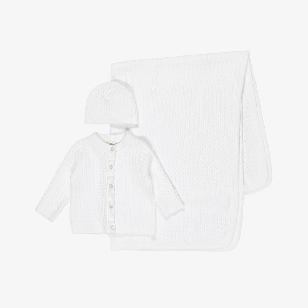 Little Me-White Cotton Baby Cable Knit Gift Set | Childrensalon