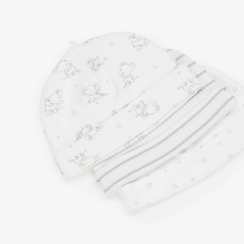 Little Me-White & Grey Baby Elephant Cotton Hat & Mittens Set | Childrensalon