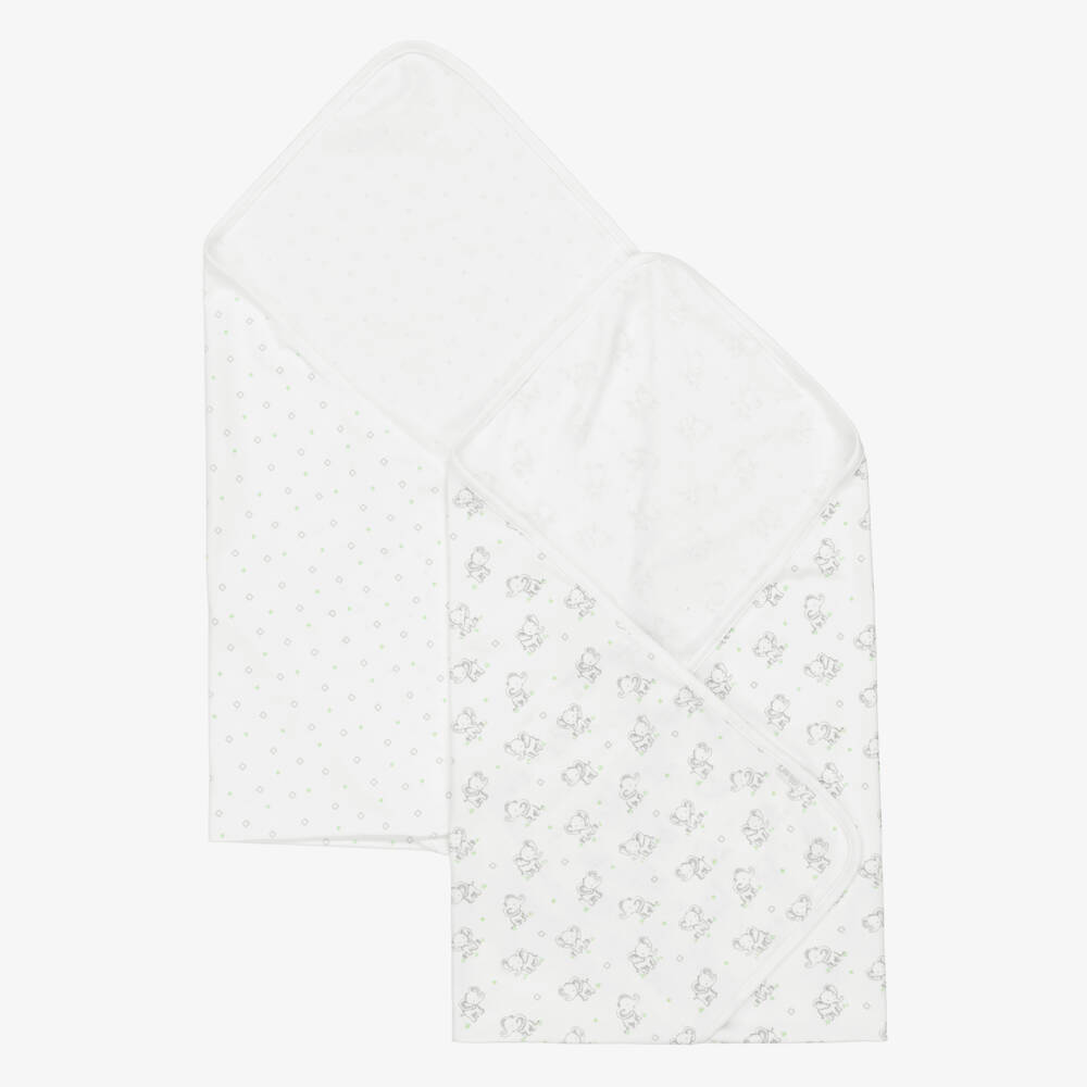 Little Me-White & Grey Baby Elephants Cotton Blanket (2 Pack) | Childrensalon