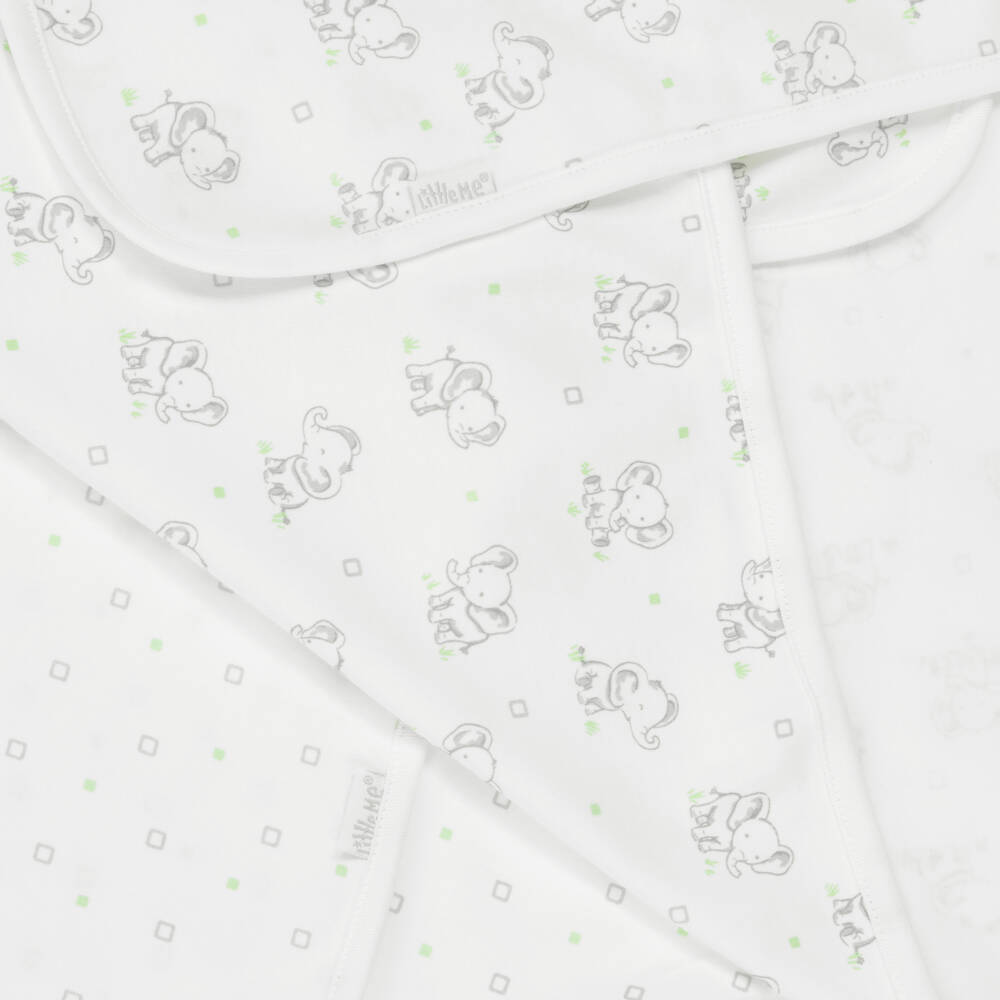 Little Me-White & Grey Baby Elephants Cotton Blankets (2 Pack) | Childrensalon