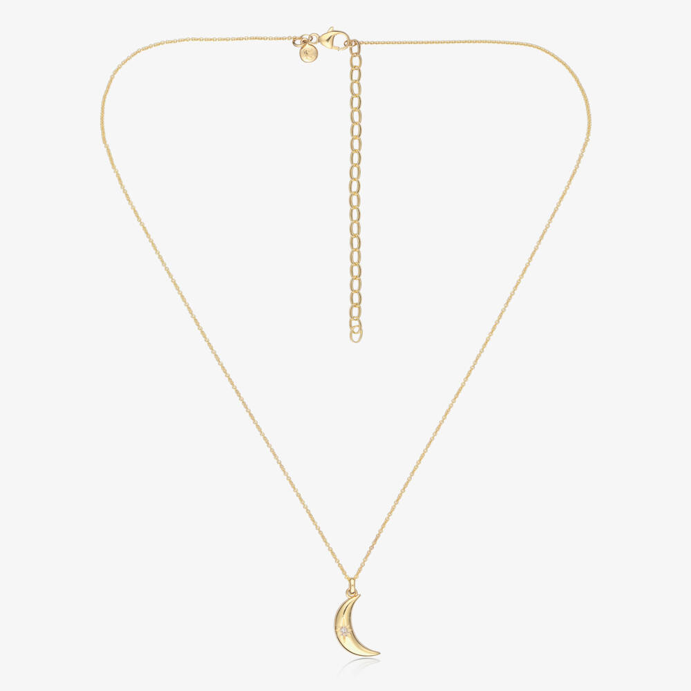 Little Star-Кулон из желтого золота 9 карат с бриллиантом и луной для девочек (38см) | Childrensalon