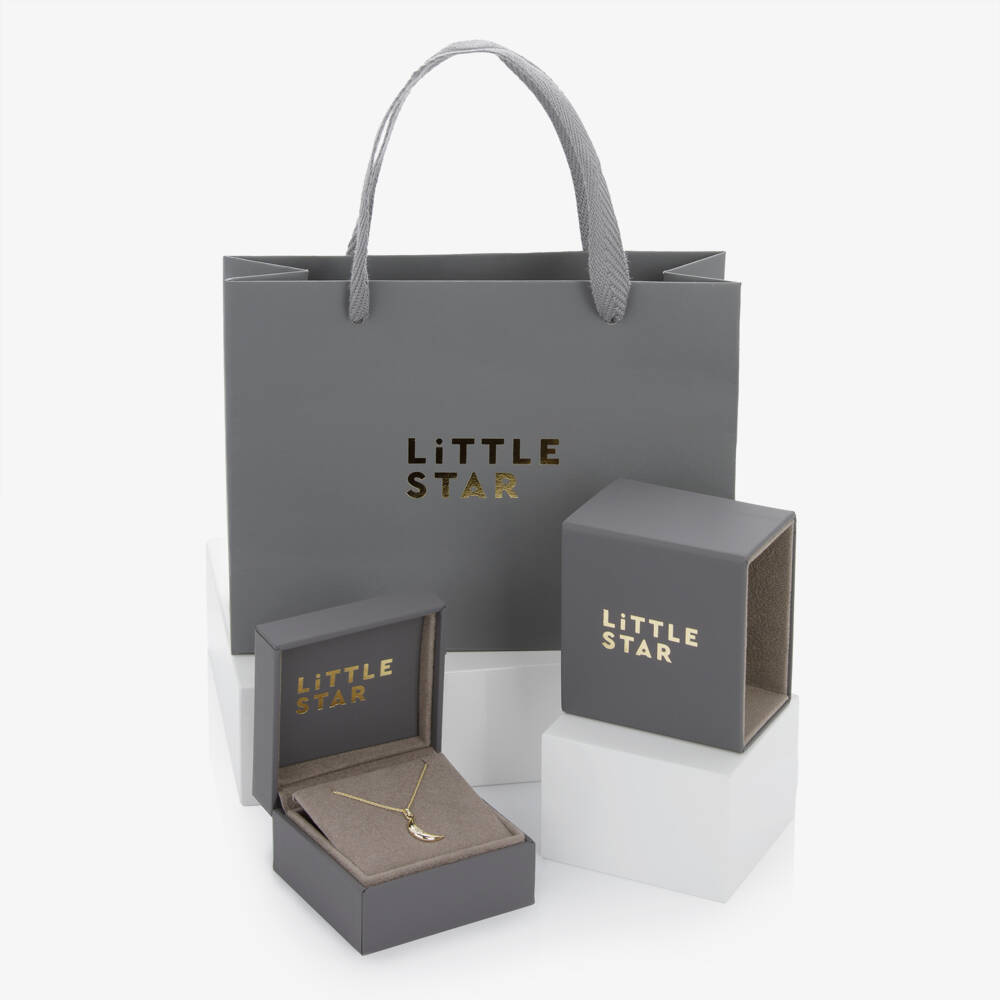 Little Star-Кулон из желтого золота 9 карат с бриллиантом и луной для девочек (38см) | Childrensalon