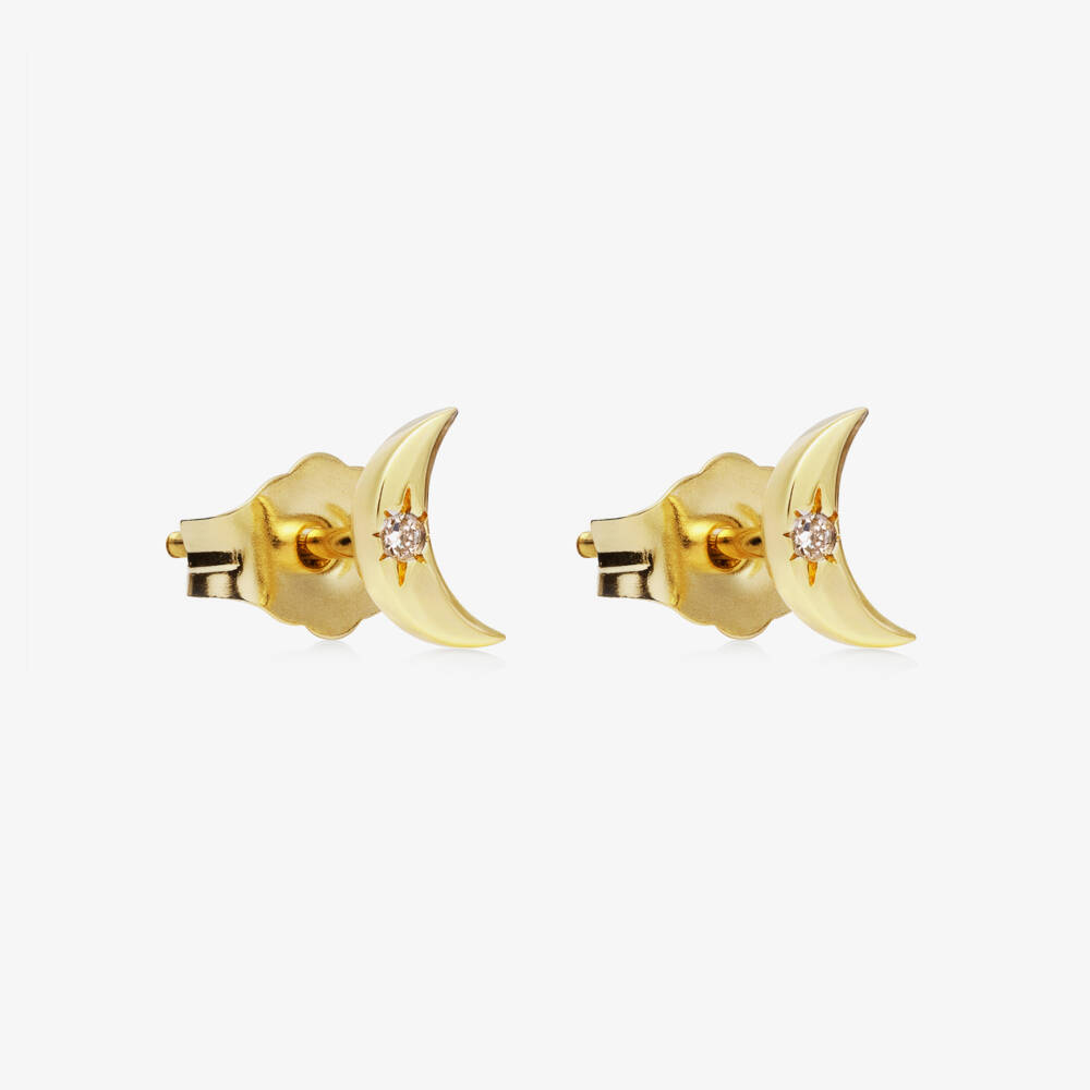 Little Star-9ct Yellow Gold Diamond Moon Stud Earrings | Childrensalon