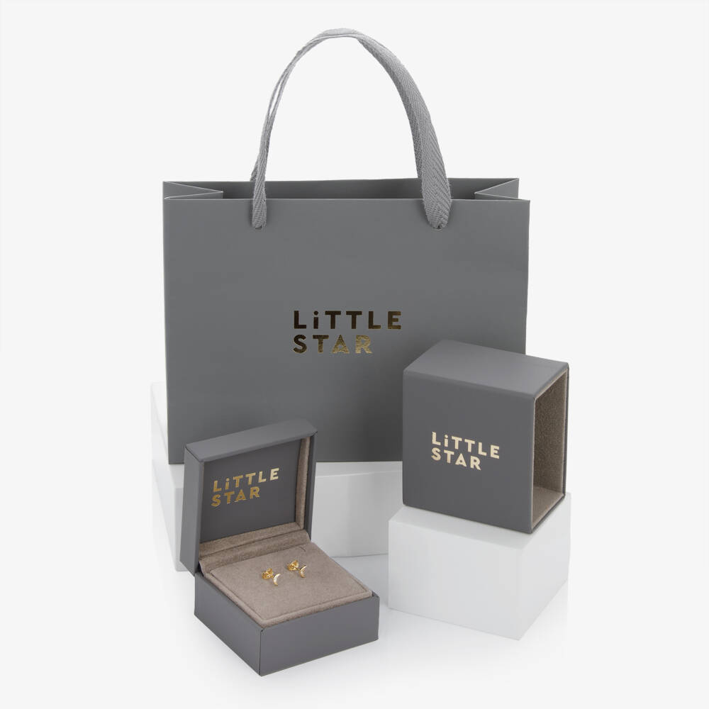 Little Star-9ct Yellow Gold Diamond Moon Stud Earrings | Childrensalon