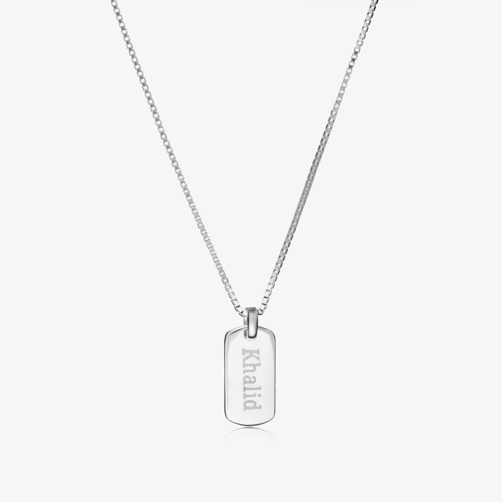 Little Star-Boys Silver Personalised Tag Necklace (38cm) | Childrensalon