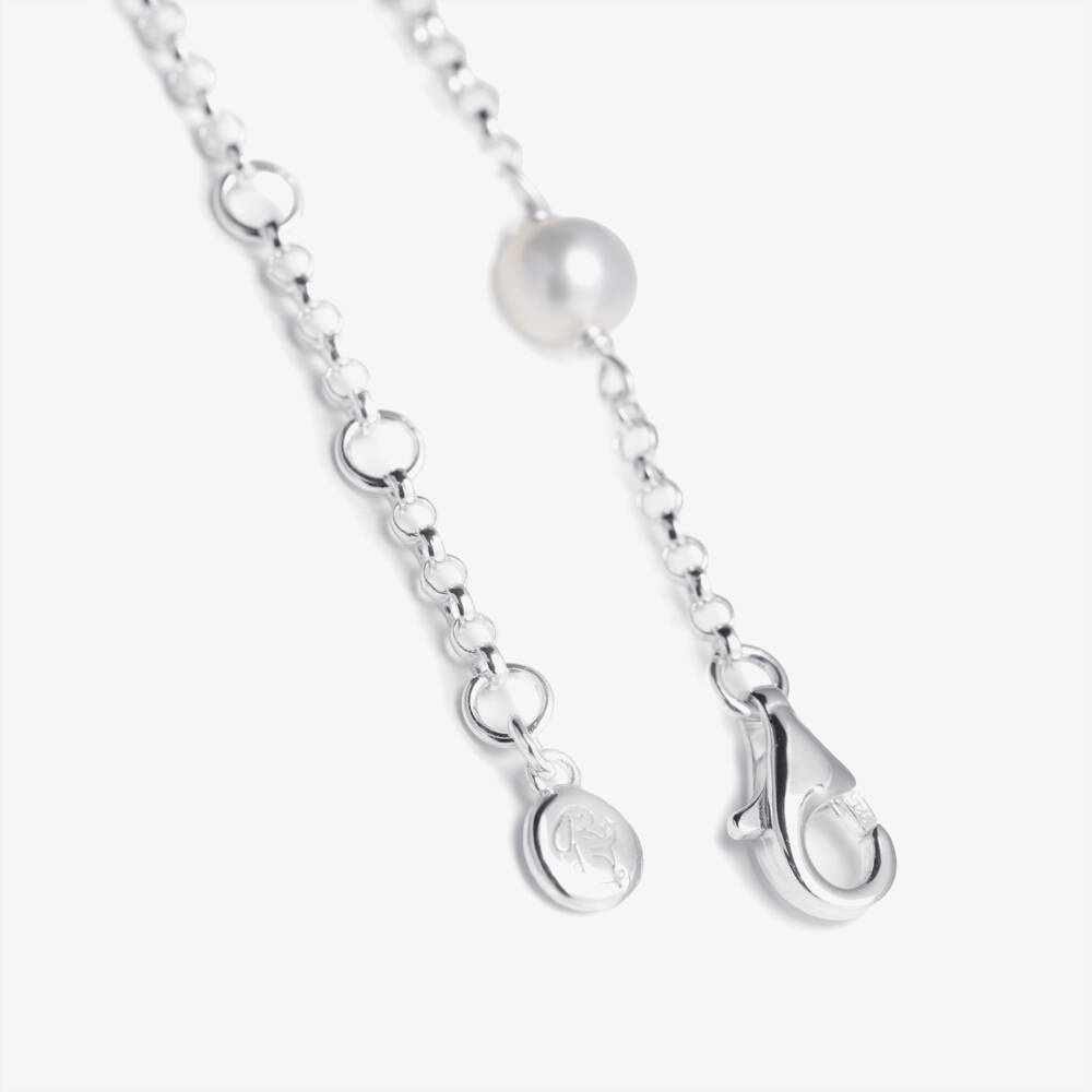 Little Star-سوار فضة استرليني مزين بنجوم ولؤلؤ لون عاجي للبنات | Childrensalon