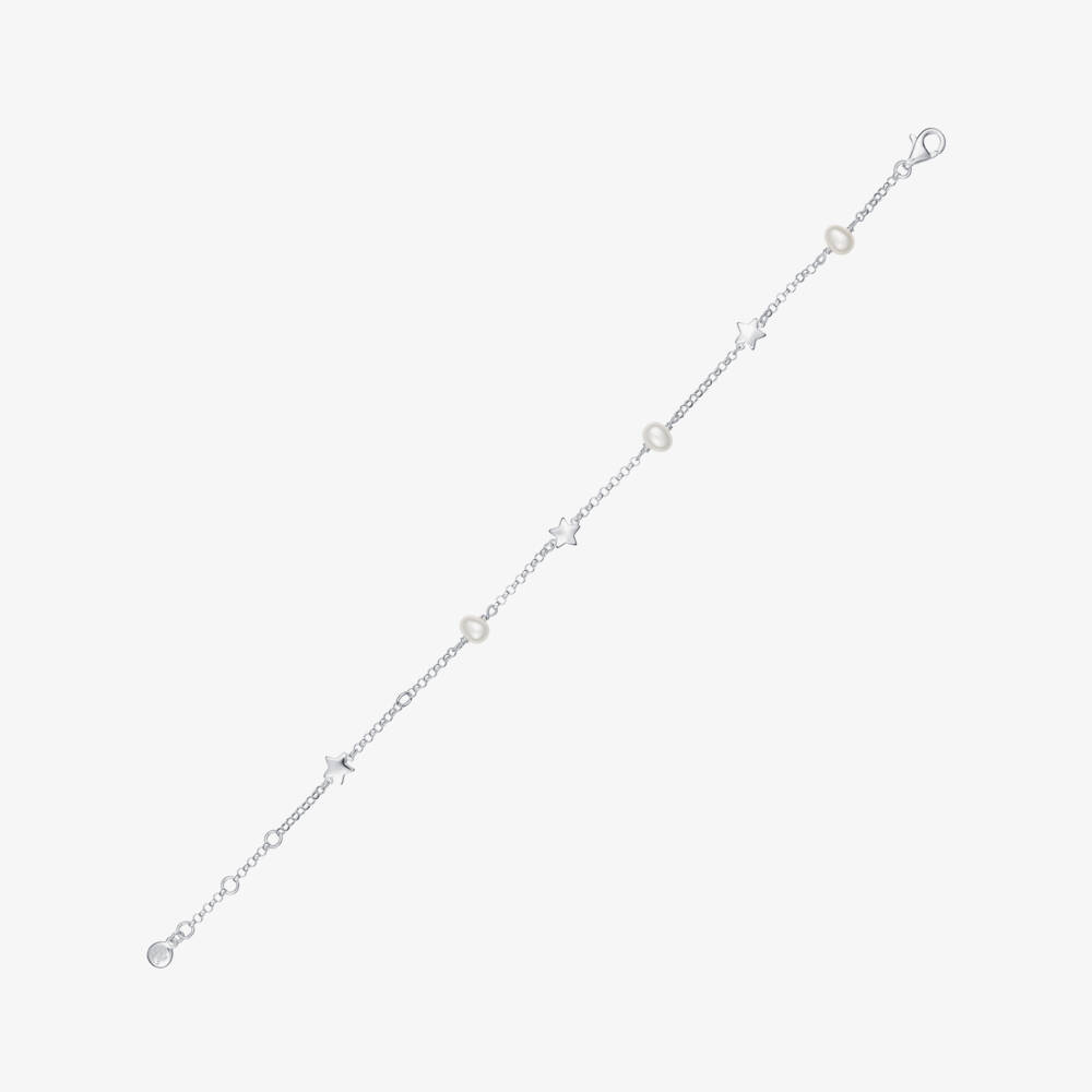 Little Star-سوار فضة استرليني مزين بنجوم ولؤلؤ لون عاجي للبنات | Childrensalon