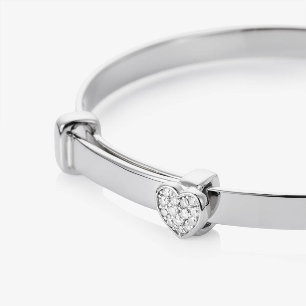 Little Star-Girls Personalised Silver & Diamond Micro Pave Heart Bangle | Childrensalon
