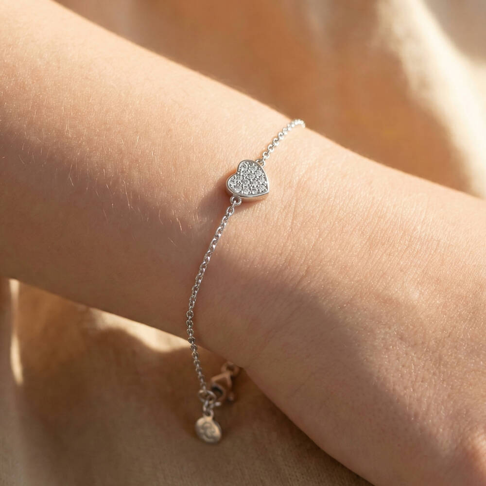 Little Star-Girls Silver & Platinum Diamond Heart Bracelet (15cm) | Childrensalon