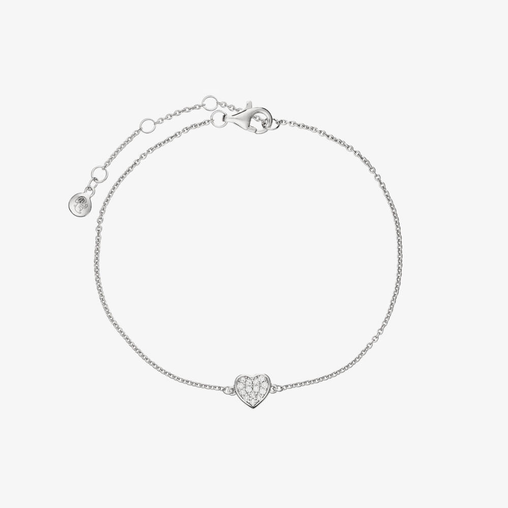 Little Star-Girls Silver & Platinum Diamond Heart Bracelet (15cm) | Childrensalon