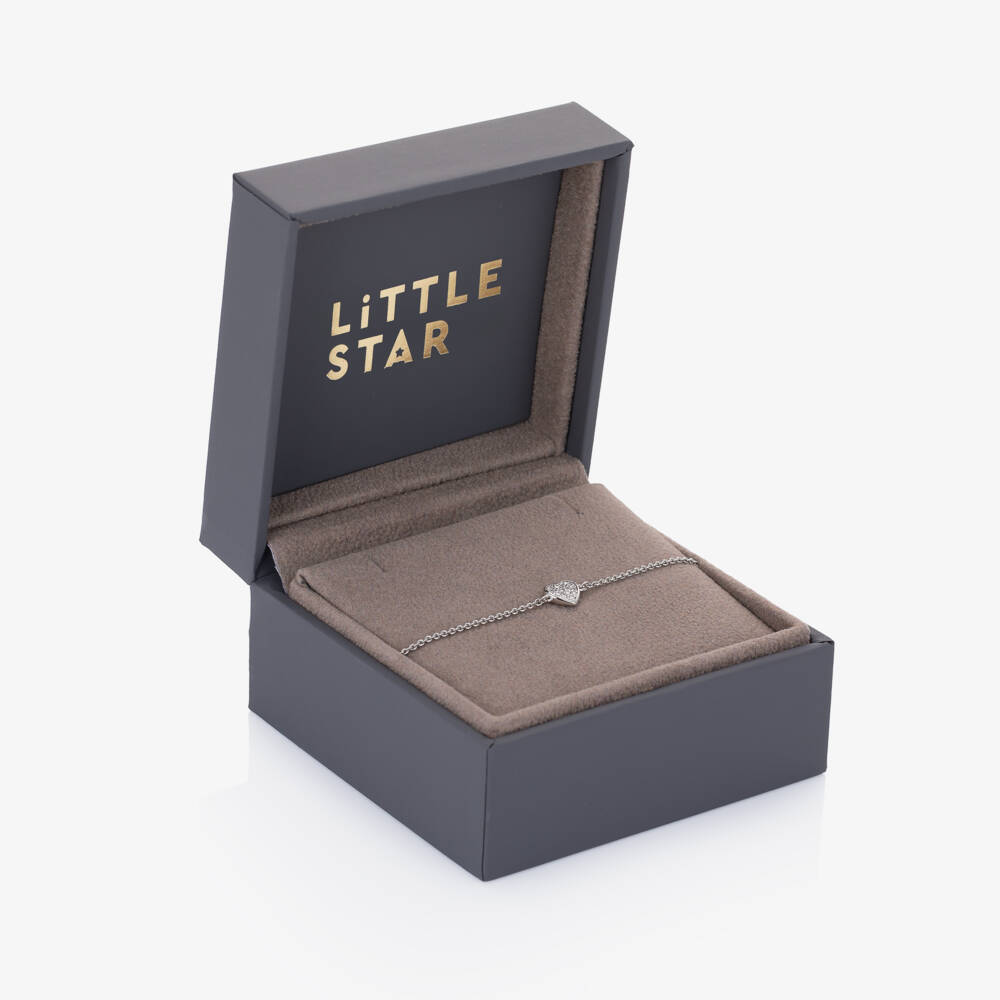 Little Star-Girls Silver & Platinum Diamond Heart Bracelet (15cm) | Childrensalon
