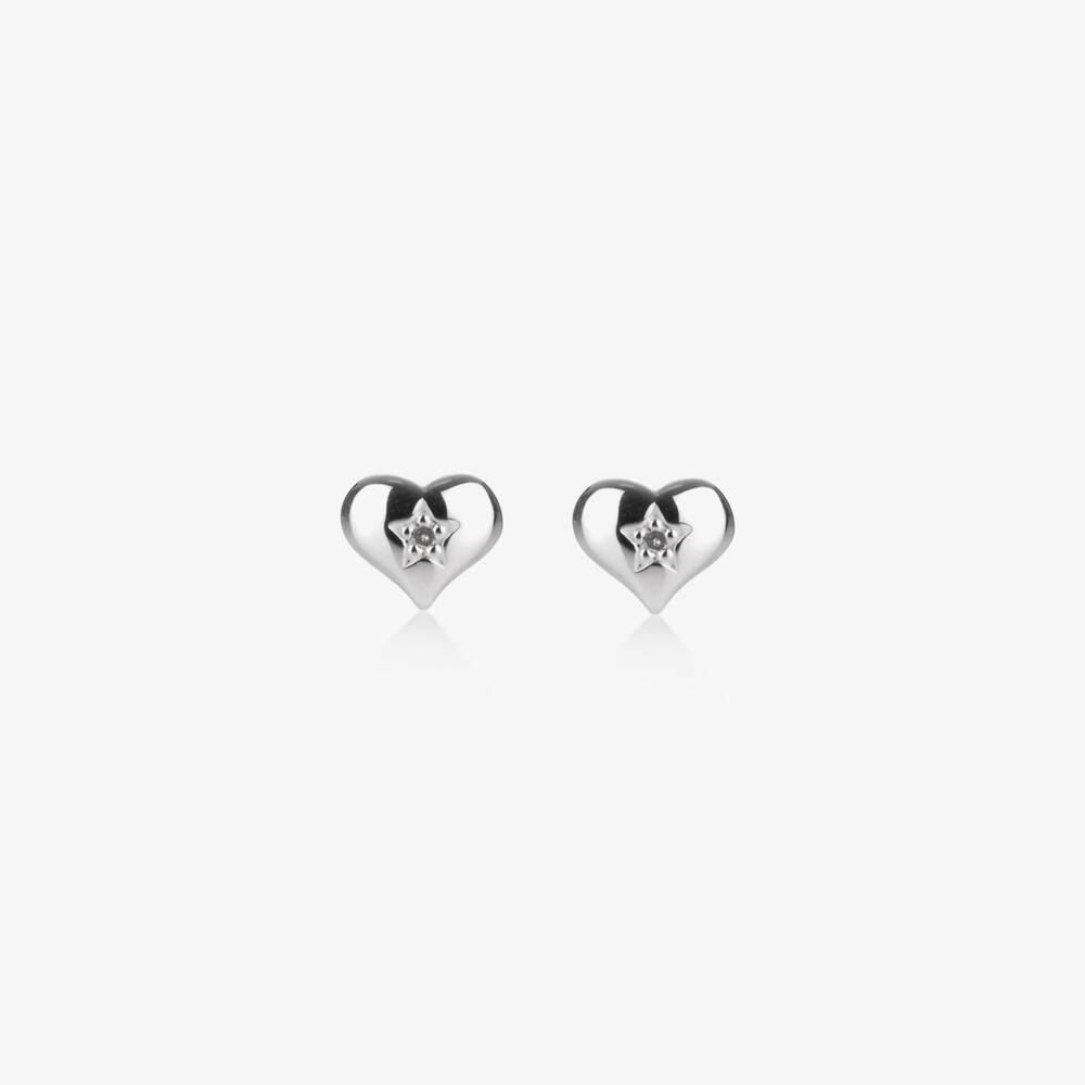 Little Star-Girls Sterling Silver Diamond Heart Earrings | Childrensalon
