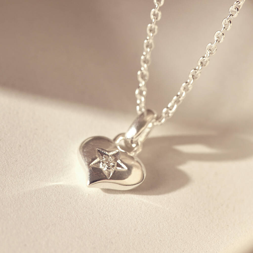 Little Star-Girls Sterling Silver Diamond Heart Necklace (38cm) | Childrensalon