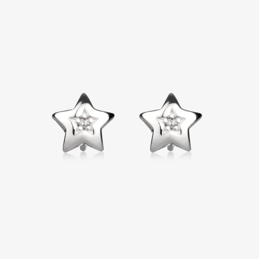 Little Star-Girls Sterling Silver Diamond Star Earrings | Childrensalon
