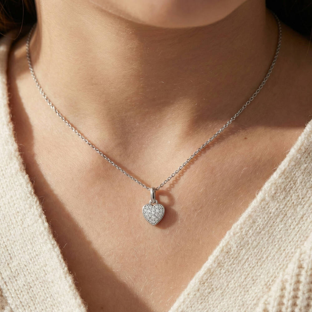 Little Star-عقد قلب ألماس وفضة إسترليني للبنات (46 سم) | Childrensalon