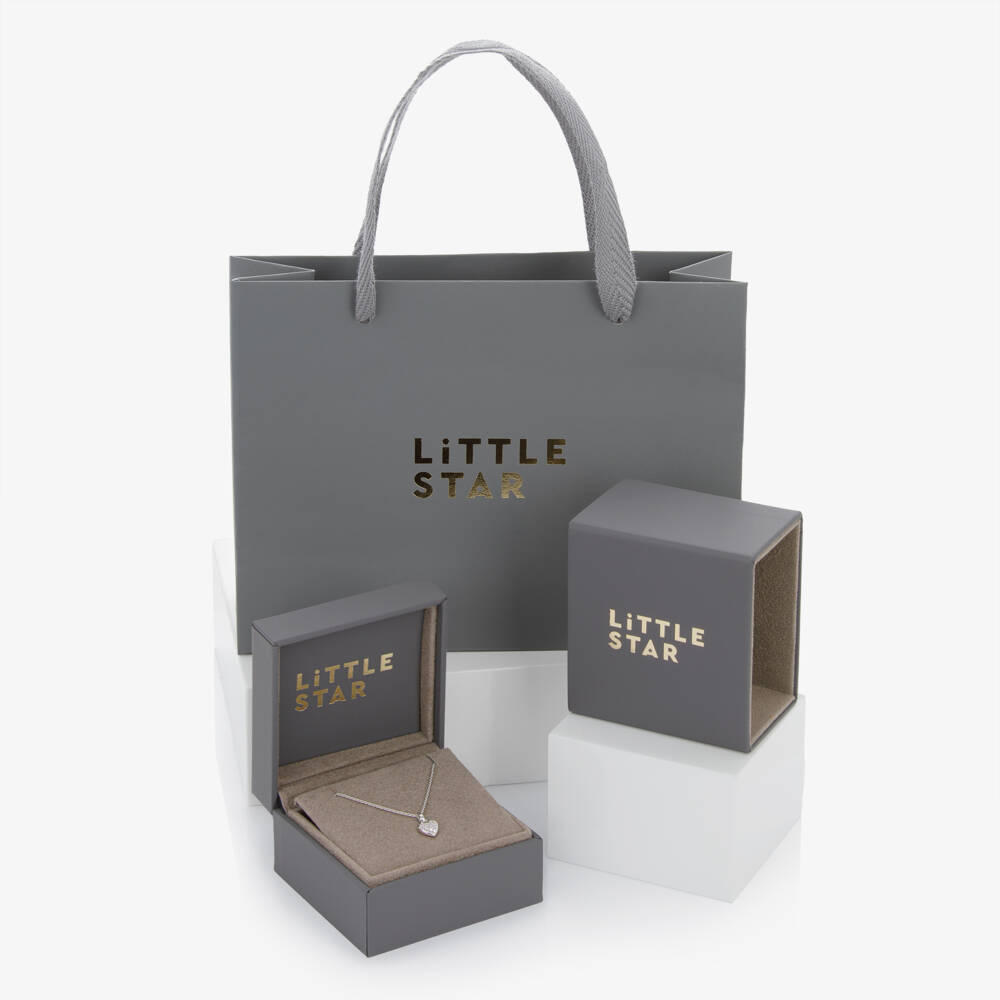 Little Star-Колье серебряное с платиновым покрытием и бриллиантовым сердцем для девочек (46см) | Childrensalon