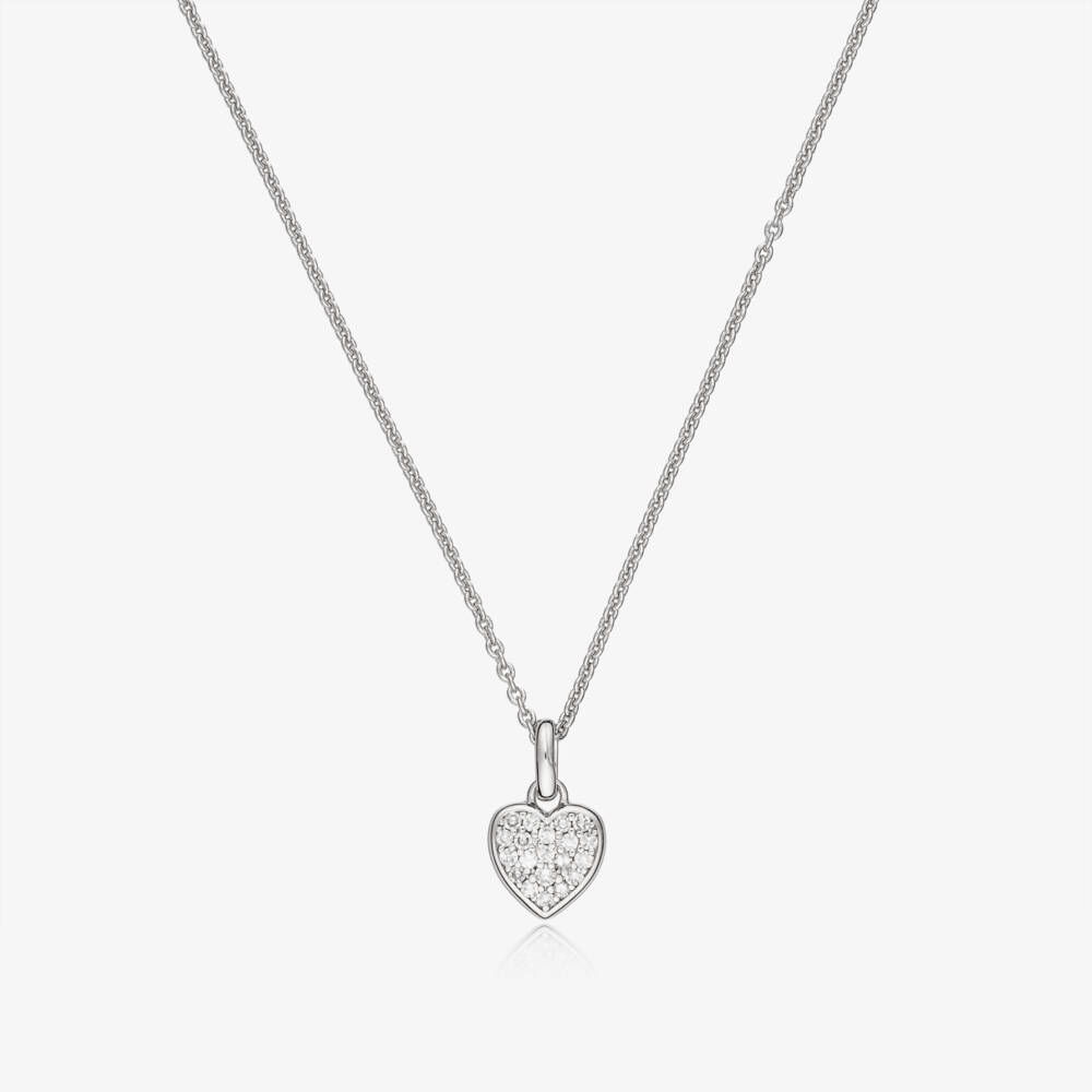 Little Star-Колье серебряное с платиновым покрытием и бриллиантовым сердцем для девочек (46см) | Childrensalon