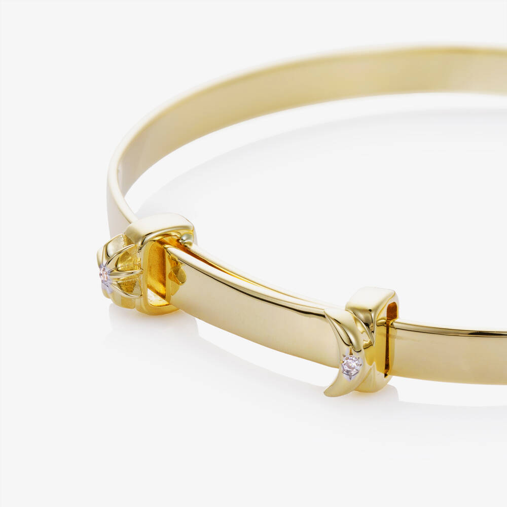 Little Star-Personalised 9ct Yellow Gold Diamond Moon & Star Bangle (45cm) | Childrensalon