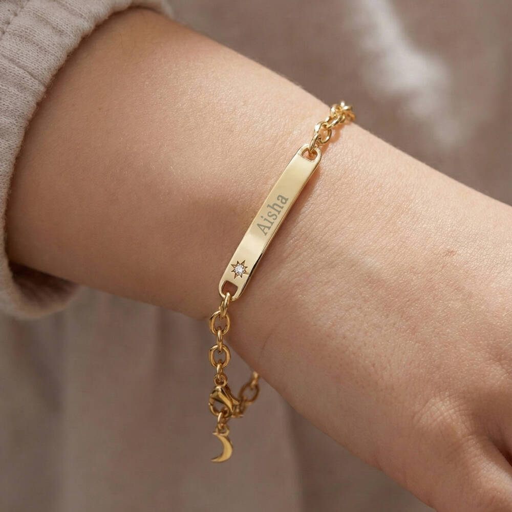 Little Star-Personalised 9ct Yellow Gold ID Bracelet with Diamond Star | Childrensalon