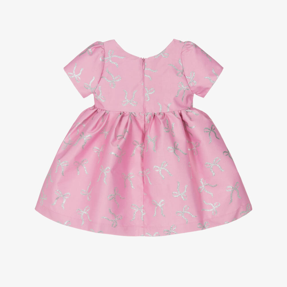 Mama Luma-Baby Girls Pink & Silver Bow Print Dress | Childrensalon