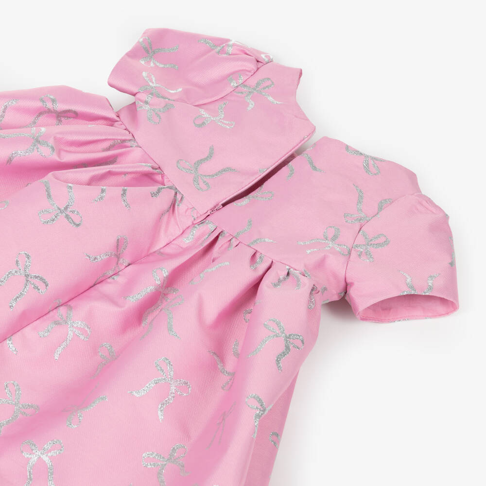 Mama Luma-Baby Girls Pink & Silver Bow Print Dress | Childrensalon