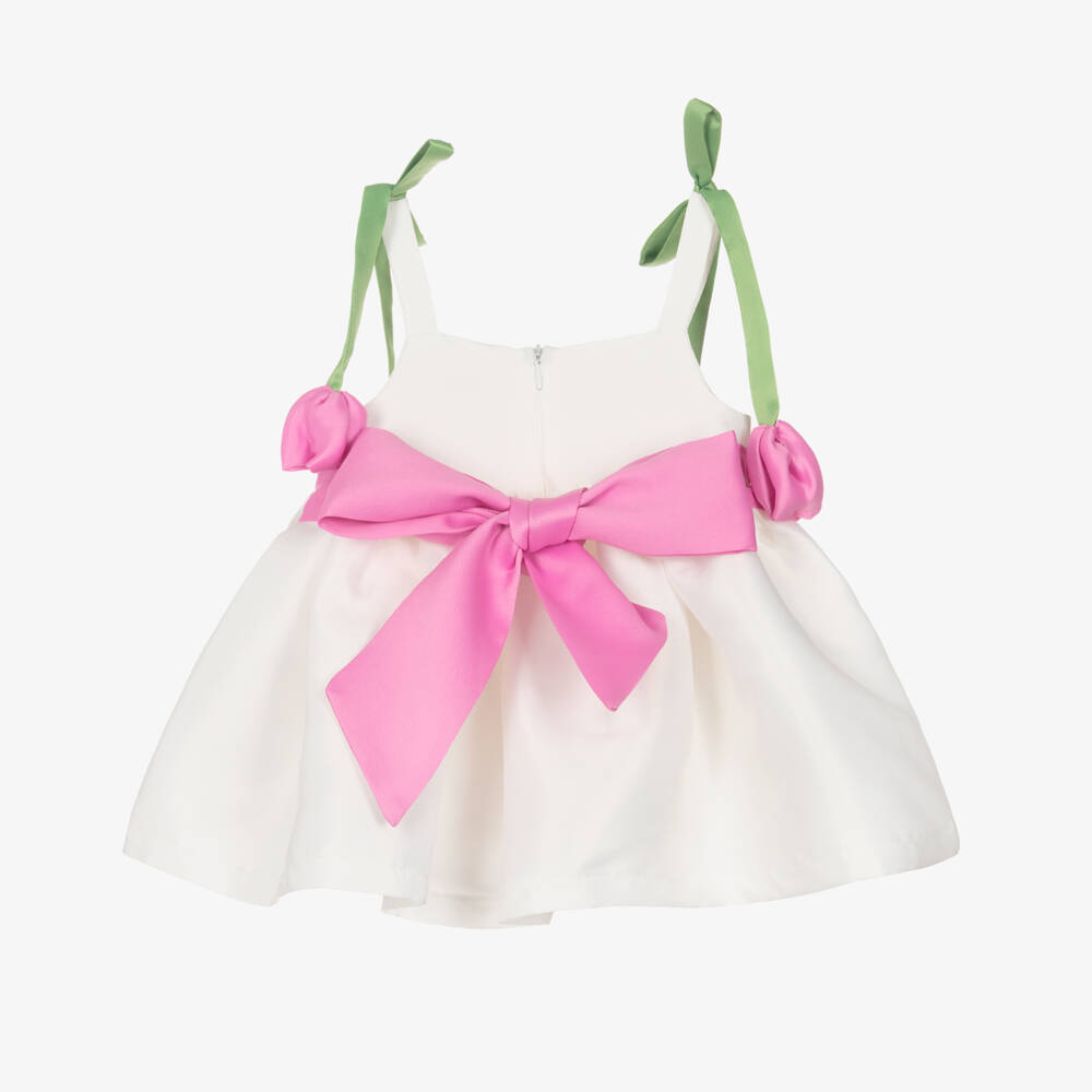 Mama Luma-Платье белое атласное с тюльпанами для девочек | Childrensalon