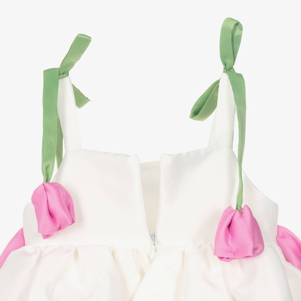 Mama Luma-Платье белое атласное с тюльпанами для девочек | Childrensalon