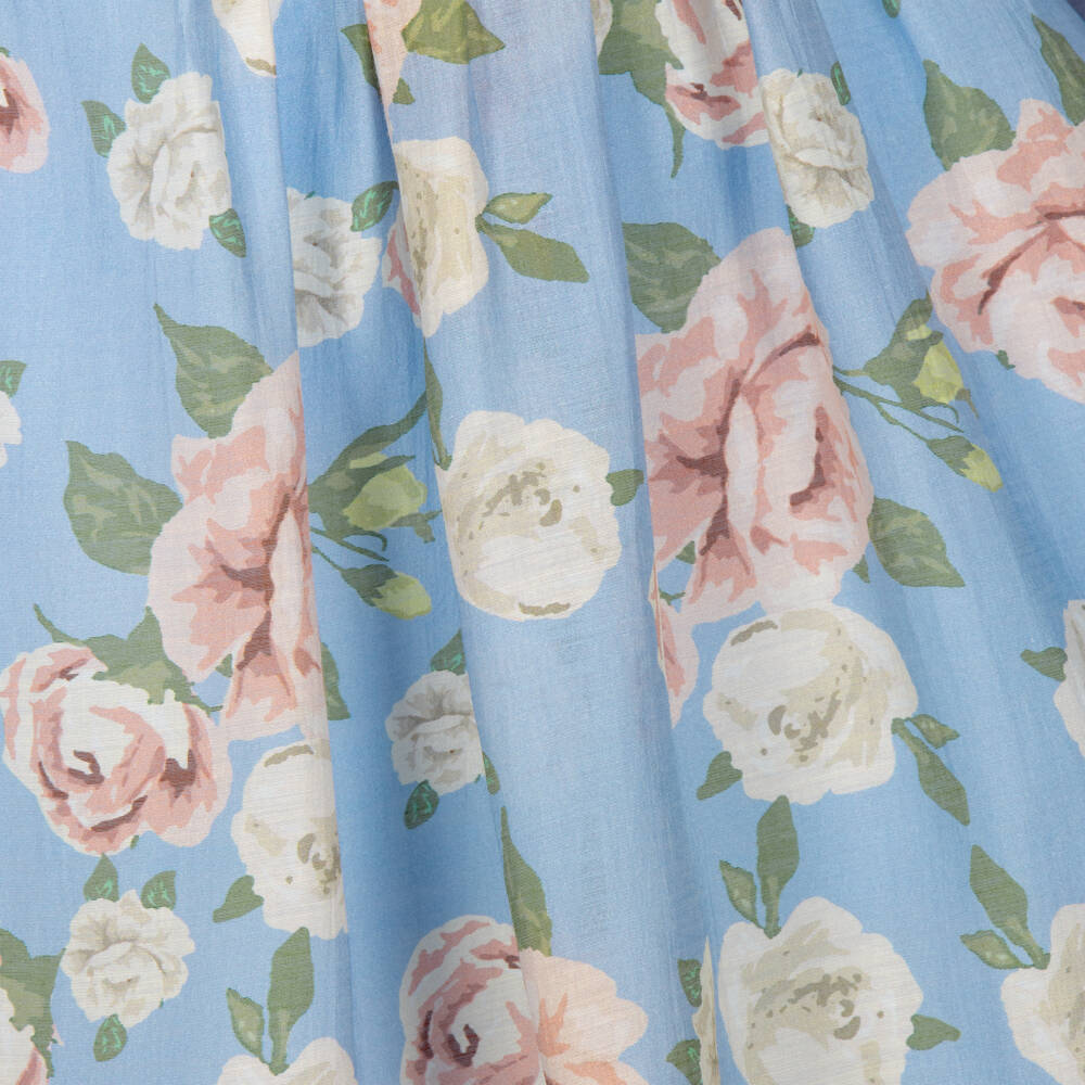 Mama Luma-Girls Blue Floral Dress with Bow Detail | Childrensalon