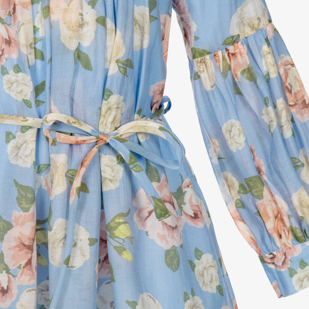 Mama Luma-Girls Blue Floral Dress with Bow Detail | Childrensalon