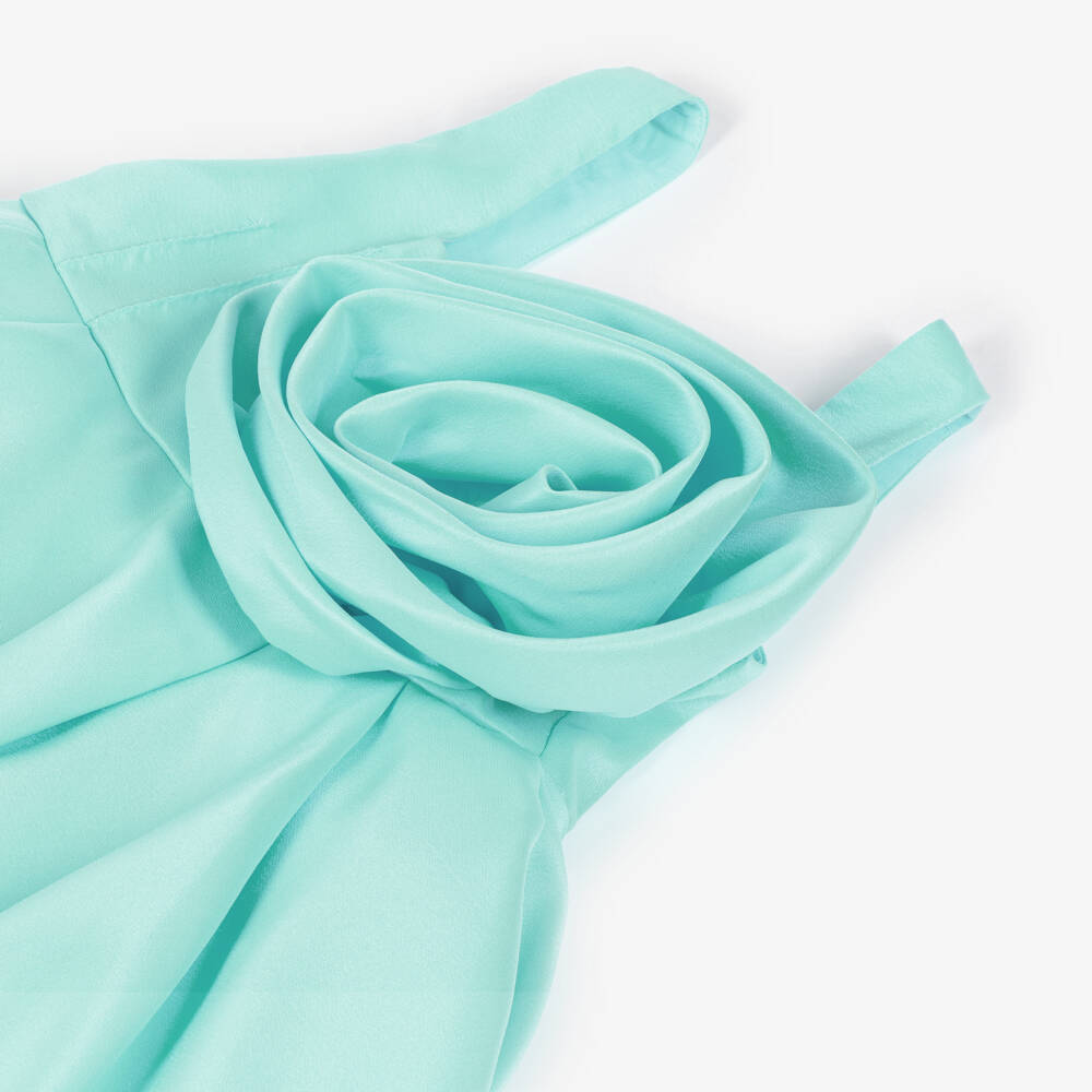 Mama Luma-Girls Blue Satin Dress with Oversized Floral Appliqué | Childrensalon