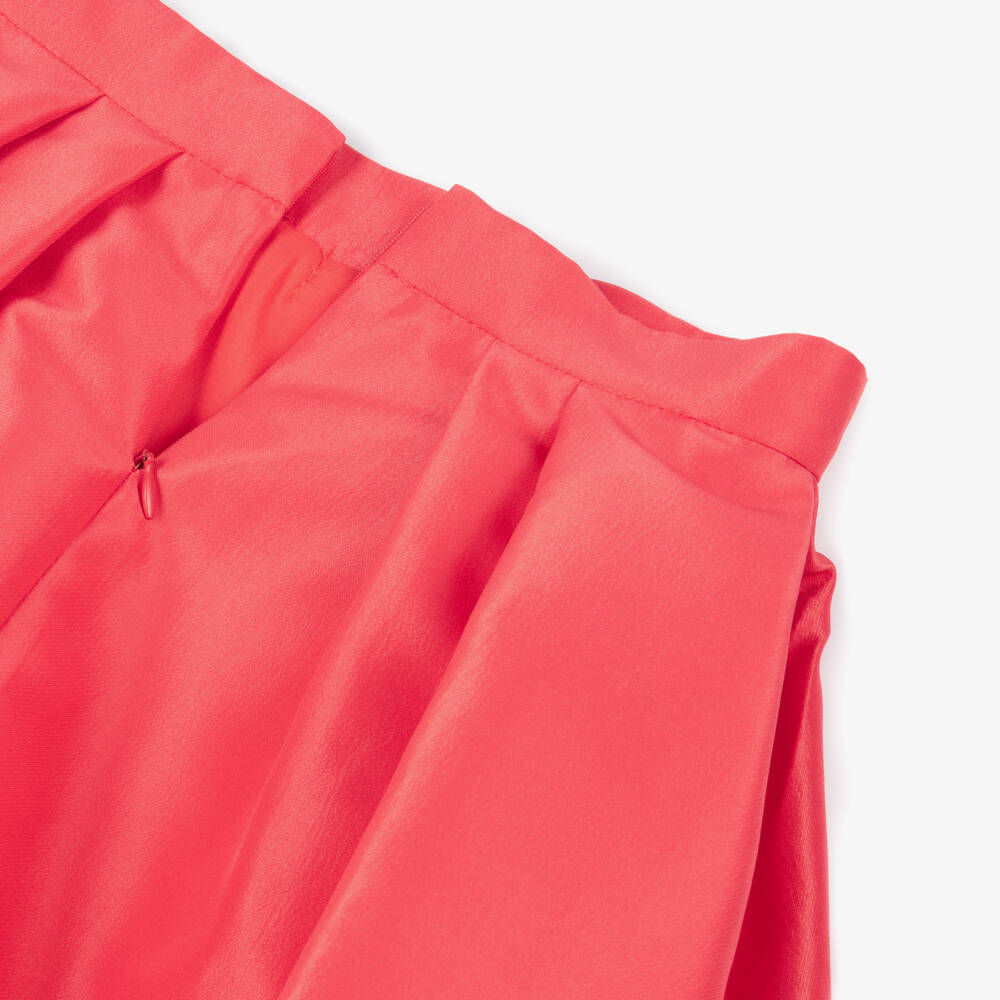 Mama Luma-تنورة ساتان بكسرات وفيونكة لون أحمر مرجاني للبنات | Childrensalon