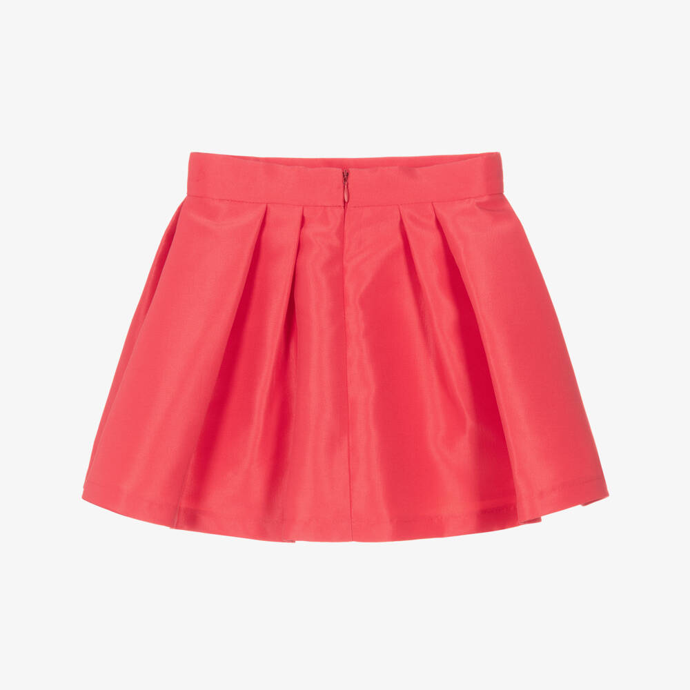 Mama Luma-تنورة ساتان بكسرات وفيونكة لون أحمر مرجاني للبنات | Childrensalon