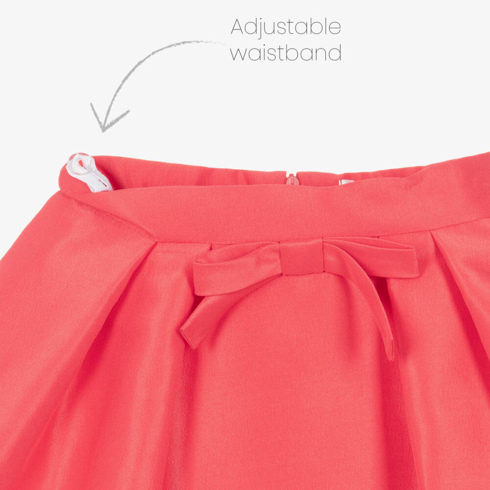 Mama Luma-تنورة ساتان بكسرات وفيونكة لون أحمر مرجاني للبنات | Childrensalon