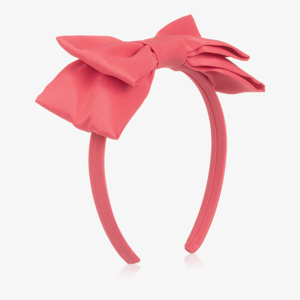 Mama Luma-Girls Coral Red Satin Bow Hairband | Childrensalon
