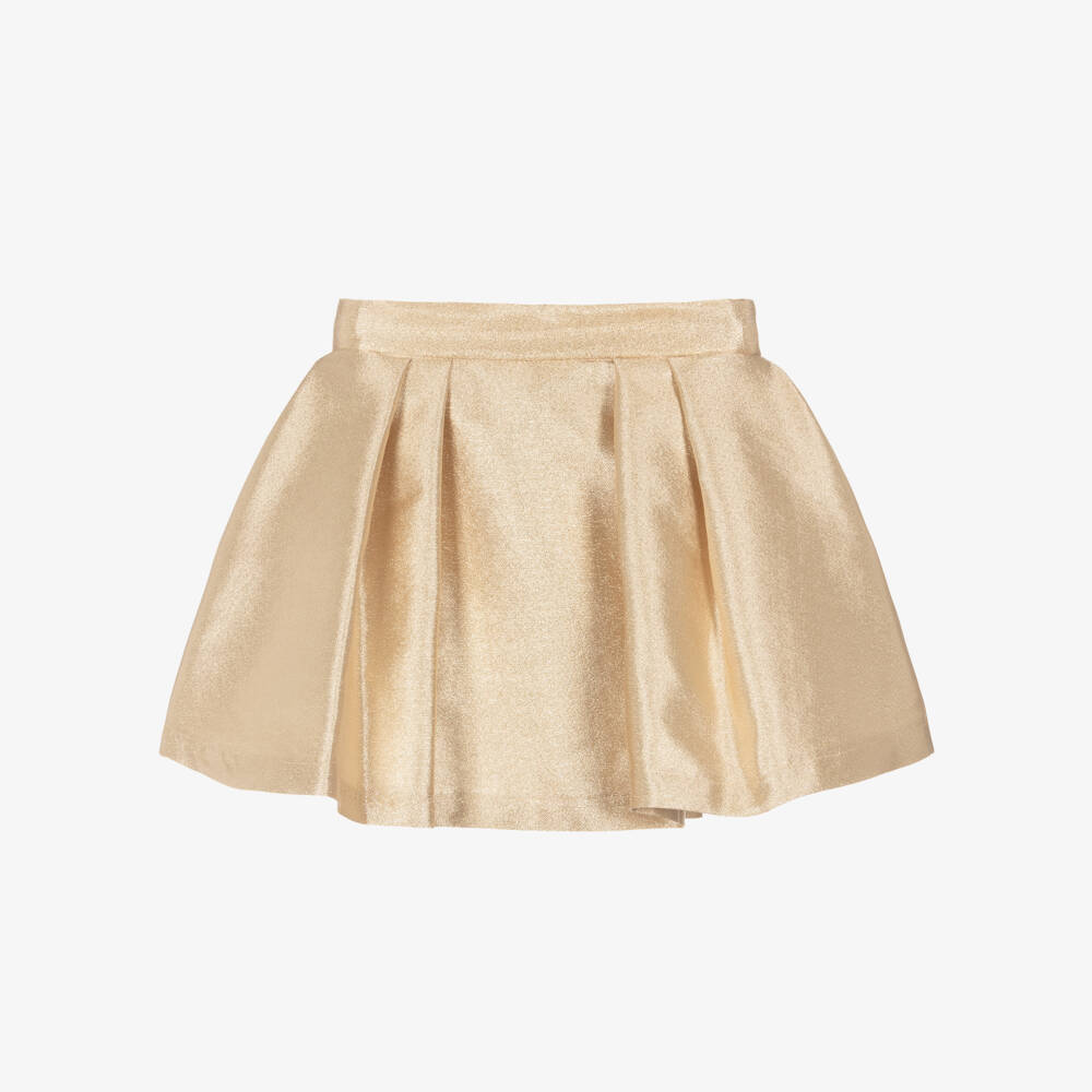 Mama Luma-Girls Glittery Gold Pleated Skirt | Childrensalon