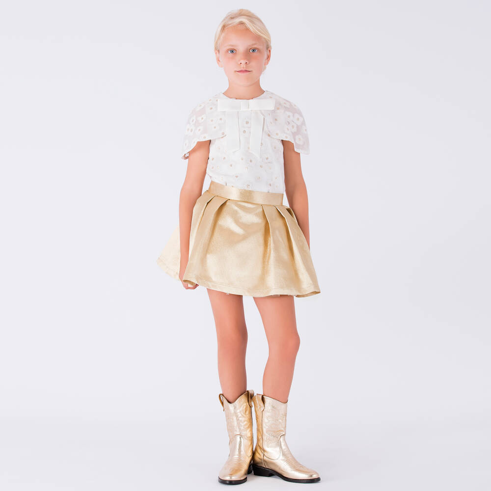 Mama Luma Girls Sequin Embroidered Skirt in White
