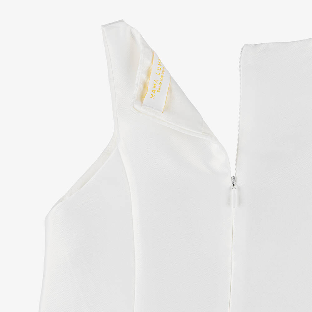 Mama Luma-Girls Ivory Satin Dress with Gold Bow | Childrensalon