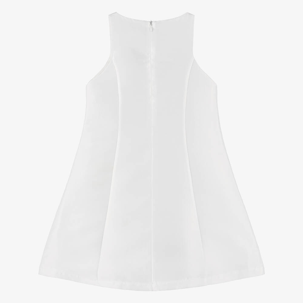 Mama Luma-Girls Ivory Satin Dress with Gold Bow | Childrensalon