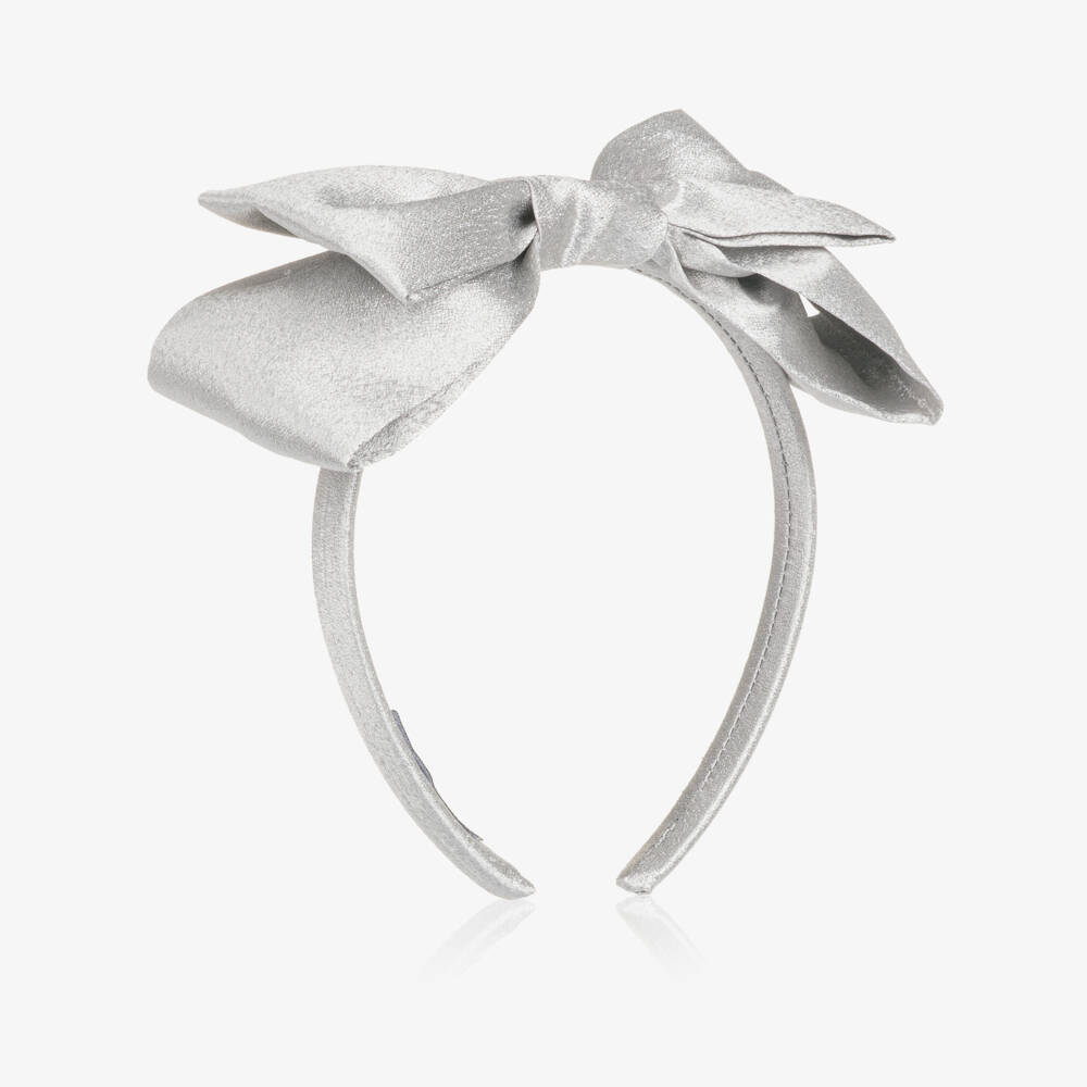 Mama Luma-Girls Metallic Silver Bow Hairband | Childrensalon