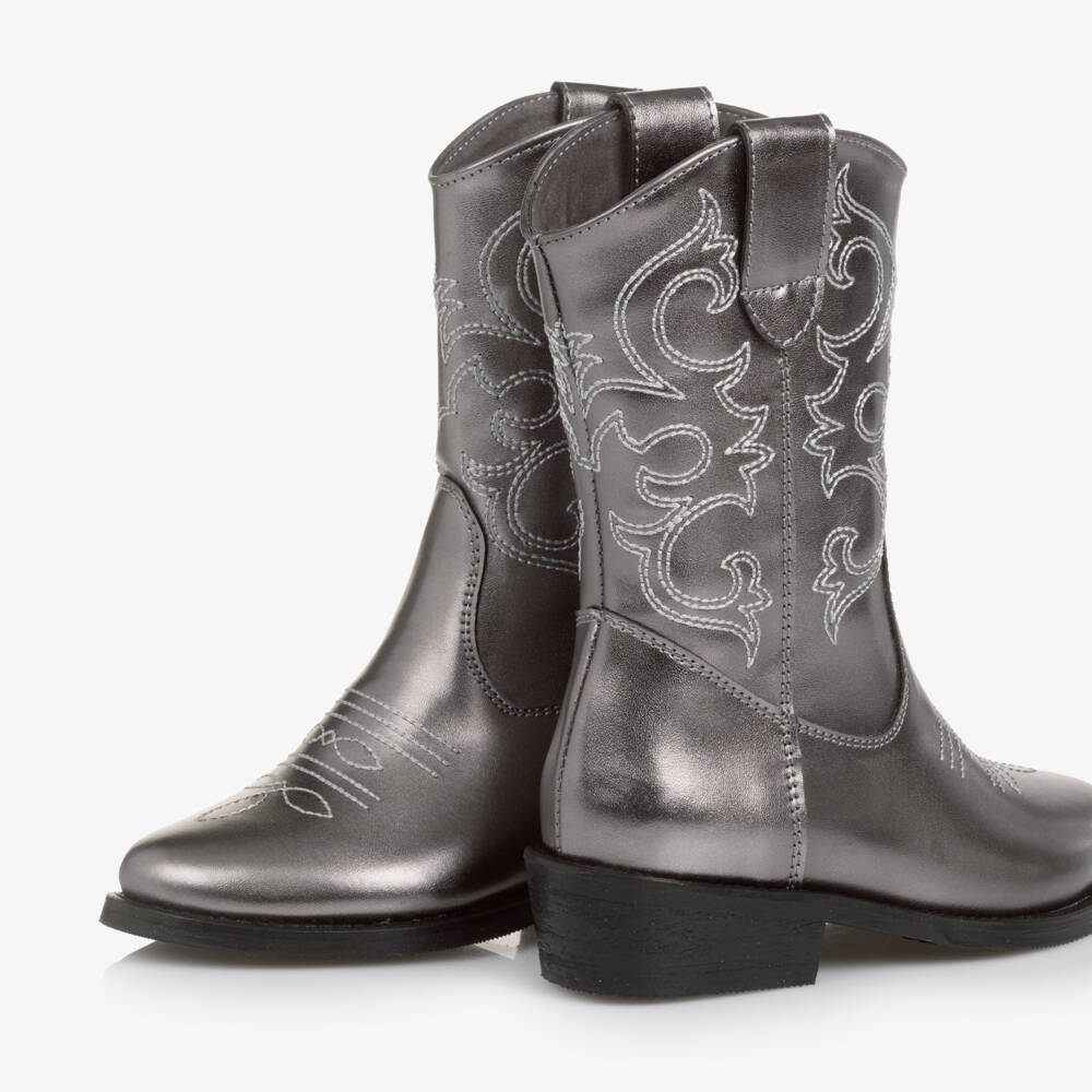 Mama Luma-Girls Metallic Silver Faux Leather Cowboy Boots | Childrensalon