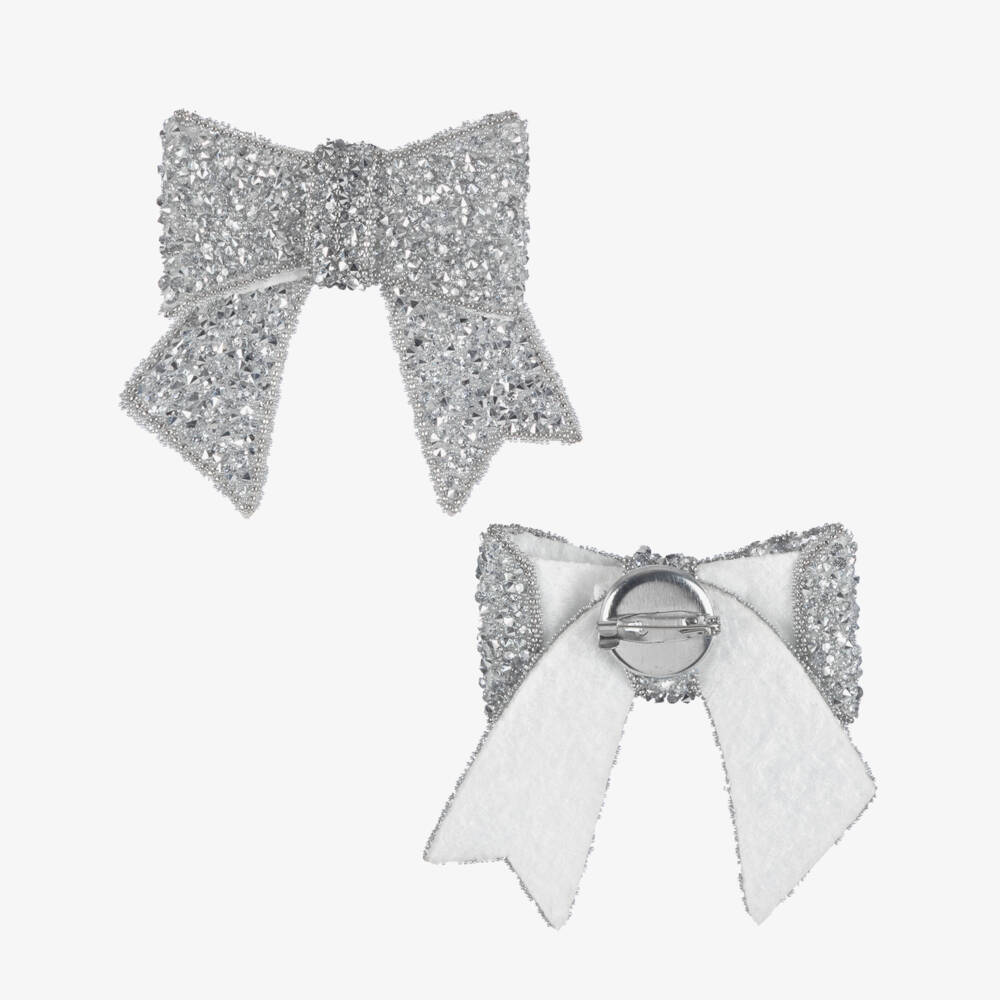 Mama Luma-Платье из серебристого атласа металлик с блестящими бантами для девочек | Childrensalon